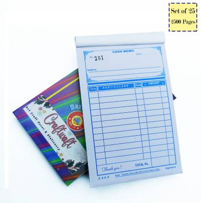 CRAFTWAFT Adil Ruled Cash Memo, Bill Memo, Credit Memo, Estimate Memo 100 Sheets 25Pc 2-Part serial number,Perforated 100 Printed+100 Plain Leaves for Shop,Institute,Office
