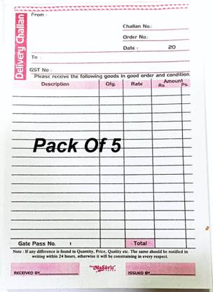 SHREE MAHAVIR PAPER Billing & Delivery Challan 150 Sheet (20 cm x 14 cm- Pack of 5) 5-Part Triplicate Book
