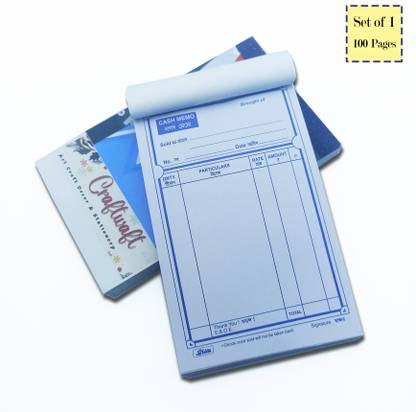 CRAFTWAFT Pack of 1 Blank Plain Printed Shila Plain Cash Memo, Bill Memo, Credit Memo, Estimate Memo 100 Sheets 1Pcs 2-Part serial number,Perforated 100 Printed+100 Plain Leaves for Shop,Institute,Office