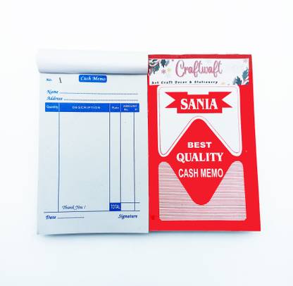 CRAFTWAFT Pack of 1 Blank Printed Plain Sania Cash Memo, Bill Memo, Credit Memo, Estimate Memo 100 Sheets 2-Part serial number,Perforated 100 Printed+100 Plain Leaves for Shop,Institute,Office