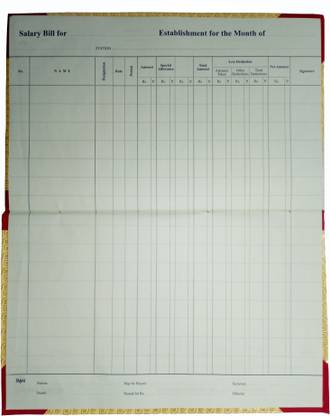 SKY GLORIOUS Salary Bill Register Salary Bill Register - 110 Pages - Pack of 1 - 32X20 cm 1-Part Salary Register 1-Part Salary Register