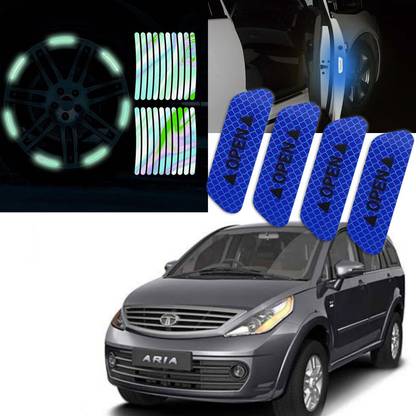 Auto Lovers ™ Car Door & Tyre Warning Sticker for Tata Bolt (Blue) (Multi) Combo 2.5 mm x 12 m Black Reflective Tape