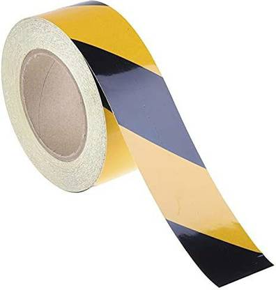 Glowshiner Radium Reflective Zebra Diagonal Line Roll Warning Tape 48 mm x 5 m Yellow/Black For Roadway Safety & Floor Marking Reflective Tape