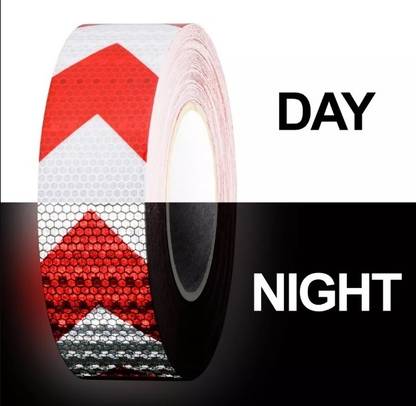 Crewbolt Reflective Tape High Visibility Caution Adhesive 2 Inch x 4 mtr White & Red 50 mm x 4 m White, Red Arrow Reflective Tape