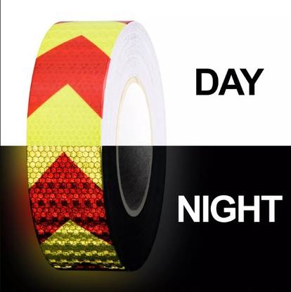 Crewbolt Reflective Tape High Visibility Caution Adhesive 2 Inch x 4 mtr Yellow & Red 50 mm x 4 m YELLOW, RED ARROW Reflective Tape