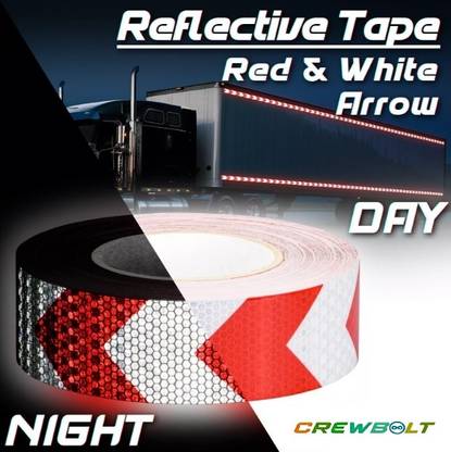 Crewbolt Reflective Tape High Visibility Caution Adhesive 2 Inch x 7 mtr White & Red 50 mm x 7 m White, Red Arrow Reflective Tape