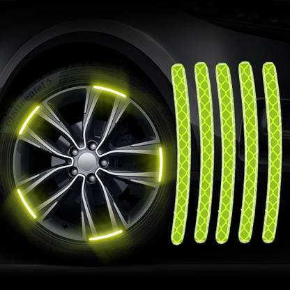 9Up Car wheels general reflective warning stickers | 20Pcs Car Wheel Radium Sticker 1 mm x 0.09 m GREEN Reflective Tape