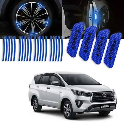 Auto Lovers ™ Car Open Door & Tyre Rim Warning Glow Sticker for Toyota Innova (Blue) Combo 2.5 mm x 12 m Black Reflective Tape