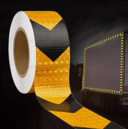 Crewbolt Retro Radium Reflective Tape High Visibilit 2 Inch 5 METER Caution Adhesive 50 mm x 5 m Black Yellow Arrow Reflective Tape