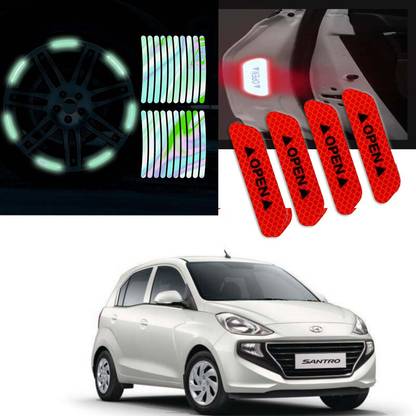 Auto Lovers ™ Car Door & Tyre Warning Sticker for Hyundai Santro Xing (Red) (Multi) Combo 2.5 mm x 12 m Black Reflective Tape