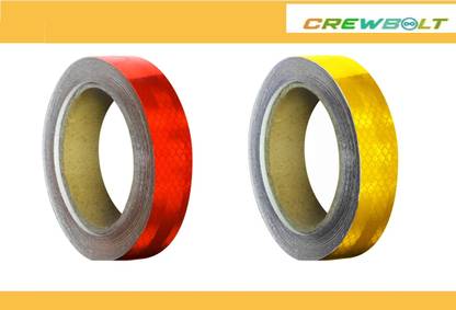 Crewbolt Radium Retro Reflector Road Safety Tape 1 Inch 3 Meter High Visibility Caution 25 mm x 3 m Red, Yellow Reflective Tape