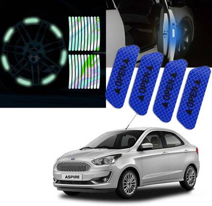Auto Lovers ™ Car Door & Tyre Warning Sticker for Ford Aspire (Blue) (Multi) Combo 2.5 mm x 12 m Black Reflective Tape
