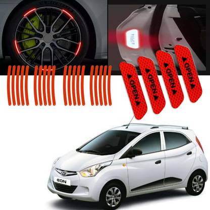 Auto Lovers ™ Car Open Door & Tyre Rim Warning Glow Sticker for Hyundai Eon (Red) Combo 2.5 mm x 12 m Black Reflective Tape