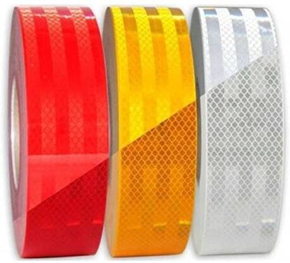 HM EVOTEK High Intensity Reflective Multi Color Reflective Tape 50mm X 5Meter (5 mtr Each Color YELLOW,WHITE,RED ) 50 mm x 5 m Yellow Reflective Tape