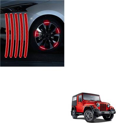 SEMAPHORE Night Reflective Car Tyre Decorative Sticker Red For Mahindra Thar 7 mm x 0.09 m Berry Red Reflective Tape