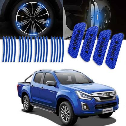 Auto Lovers ™ Car Door & Tyre Warning Sticker for ISUZU D max V-Cross (Blue) Combo 2.5 mm x 12 m Black Reflective Tape