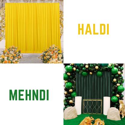 Windrop Solutions Green Yellow Combined Decoration Backdrop Curtain Background Haldi Mehndi 8x9Ft Reflector