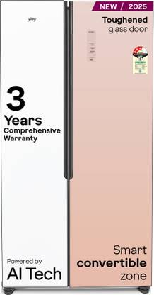 Godrej 600 L Frost Free Side by Side 3 Star Refrigerator  with Powered By AI, Smart convertible Zones With Digital Touch Panel