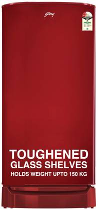 Godrej 180 L Direct Cool Single Door 2 Star Refrigerator with Toughened Glass Shelves And Turbo Cooling Technology  (Red, RD R190B TRF WN RD) at Rs. 11990