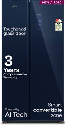 Godrej 600 L Frost Free Side by Side 3 Star Refrigerator  with Smart Convertible AI Powered 3 Intelligent Modes Glass Door Digital Touch Panel Inverter