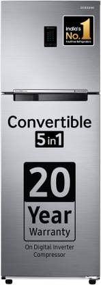 [Use Axis CC EMI] SAMSUNG 322 L Frost Free Double Door 3 Star Convertible Refrigerator with Convertible 5-in-1 Digital Inverter with Display  (Elegant Inox, RT37C4523S8/HL)