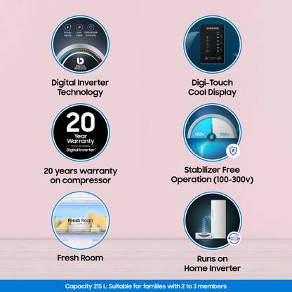 Samsung 215 L Direct Cool Single Door 4 Star Refrigerator  with Digi-Touch Cool Digital Inverter with Display