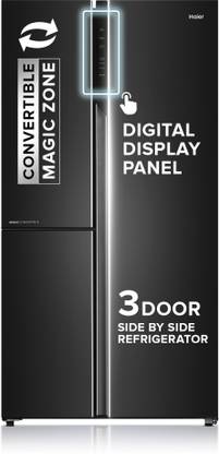 Haier 598 L Frost Free Side by Side Convertible Refrigerator  with 83% Convertible Fridge SpaceDigital Control Panel360 Degree CoolingMagic Convertible ZoneExpert Inverter 3-Door (Graphite Black, HRT-683GK)