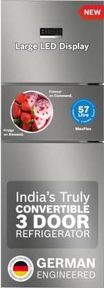 BOSCH 303 L Frost Free Triple Door 3 Star Refrigerator  with Large LED Display, 18 Hrs Cooling Retention,Adaptive Intelligence, VitaFresh 10 Day Fresh Technology