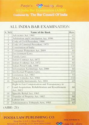 AIBE 21 BARE ACT SET - All India Bar Council Exaination In ENGLISH - Latest 2023-24 Edition Pooja Law Publishing Co