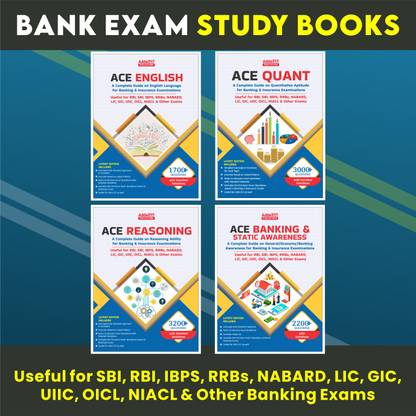 Bank Exam Study Books Ace Reasoning + Ace Quant + Ace Banking & Static Awareness + Ace English For SBI , RBI, IBPS , RRB's, NABARD, LIC Other Bank Exams 2025