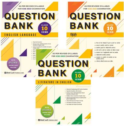 Good Luck ICSE Class X Question Bank (Hindi, English Language, Literature In English) - Set Of 3 Books (2023 Exam) Latest Syllabus, 2023 Specimen Paper Solved