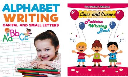 English Handwriting Practice Book - Alphabet Writing Capital & Small Combined Writing With Lines & Curves Pattern Writing Practice Book For Kids - Set Of 2 Books