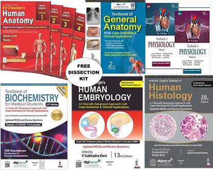 M.B.B.S 1ST Year Set With Free Dissection Kit {1 Human Anatomy (BD Chaurasia) + 1 General Anatomy ( V. Subhadra Devi) + 1 Biochemistry (Vasudevan) + 1 Physiology (A.K JAIN) + 1 Human Histology (Inderbir Singh) + 1 Human Embryology (Inderbir Singh) + + 1Dissection Kit }