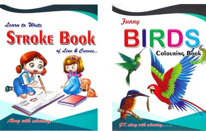 Exello Stroke Book And Colouring Book For Kids, Practice Standing And Sleeping Lines, Curves, Alphabet Tracing For Kids, Colourful Pictures, Colouring And Drawing Book For Kids (Pack Of 2)