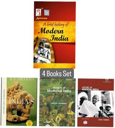 Modern India Spectrum+ Modern History Bipin Chandra+ Medieval Satish Chandra+ancient Rs Sharma 4 Books Set