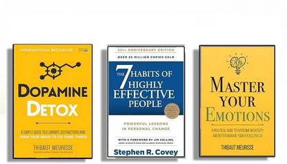 Combo Of 3 Books "The Ultimate Self-Transformation Set: Dopamine Detox + 7 Habits Of Highly Effective People + Master Your Emotion ( Bestselling, Pack 3 Set)