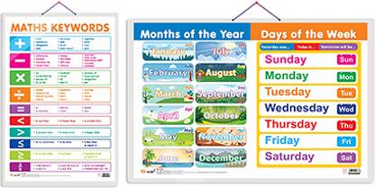 गिफ्ट पैक ऑफ 2 मैथ्स कीवर्ड्स एंड मंथ्स ऑफ द ईयर एंड डेज़ ऑफ द वीक चार्ट्स | वॉल पोस्टर्स फॉर रूम डेकॉर हाई क्वालिटी पेपर प्रिंट विथ हार्ड लेमिनेशन (20 Inch X 30 Inch, रोल्ड)
