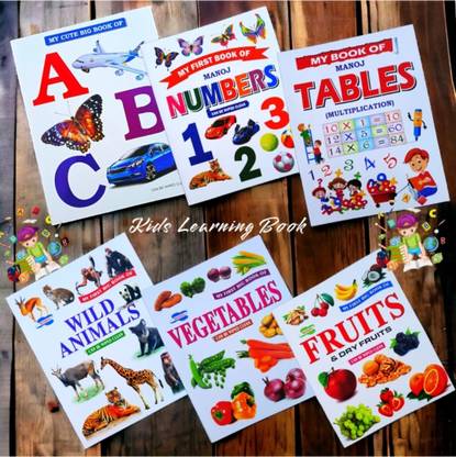 My First Learning Colorful Picture Book Pre Nursery Book - ABCD.NUMBERS.
TABLE.
VEGETABLE.FRUITS.
FLOWER.BIRDS.
WILD ANIMAL.(SET OF 6 Books)