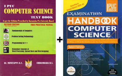 1st PUC - COMPUTER SCIENCE - Text Book + Examination Hand Book|Set Of 2 Books|As Per Syllabus And Exam Pattern Prescribed By Karnataka Pre-University Board|For 2023-24|