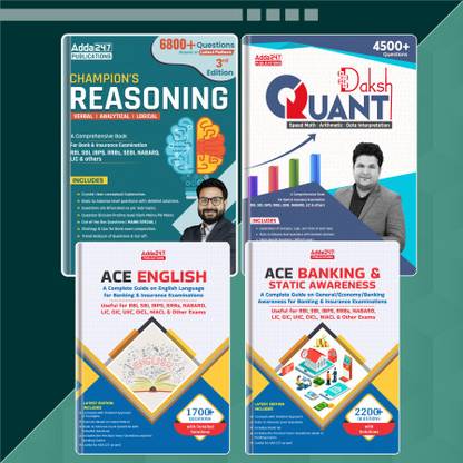 Set Of 4 Daksh Quant & Champion Reasoning 2.0 & Ace English Language & Banking And Static Awareness|For RBI|SBI|IBPS|RRB