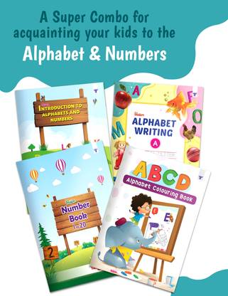 Alphabet Book, Number Book & Colouring Book For Children | ABC Alphabet Learning Books For Kids | Practice Numbers Writing 1-20 & ABCD Colouring For Children | Pack Of 4 Books