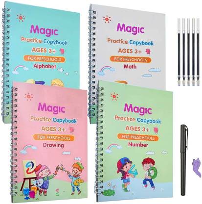 Magic Practice Copybook, Number Tracing Book For Preschoolers With Pen, Magic Calligraphy Copybook Set Practical Reusable Writing Tool Simple Hand Lettering (4 BOOKS WITH 5 REFILLSS) Pop-Up – 1 January 2000