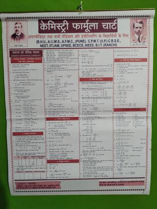 Chemistry Formula Chart In Hindi B.h.u., A.i.i.m.s., C.p.m.t., C.b.s.e., Neet, Iitjam, B.i.t(Ranchi)