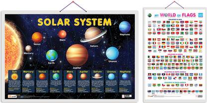 Gift Pack Of 2 Solar System And My World Of Flags Charts | Wall Posters For Room Decor High Quality Paper Print With Hard Lamination (20 Inch X 30 Inch, Rolled)