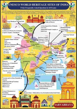 Map : Unesco World Heritage Sites Of India (Faq Topic Asked In Allmost All Competitive Exams