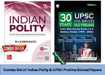 Combo Set Of Indian Polity For UPSC Civil Services Exam & UPSC Prelims Previous Year Solved Question Papers | Topic-Wise | Papers 1 & 2 (1995 - 2024) | 30 Years By Jagrati Awasthi (Set Of 2 Books)