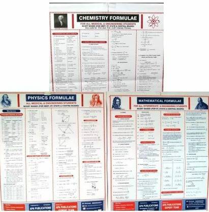 Set Of Three Formula Chart Of Physics,chemistry And Mathematics For Intermediate(11th An D12th) In English