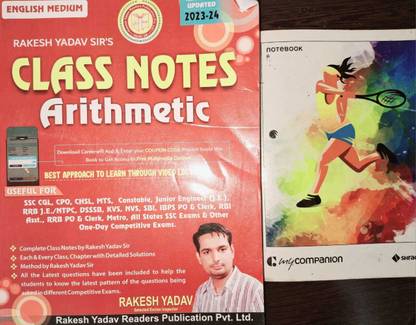 Rakesh Yadav Class Notes Arithmetic In English Medium-2023-24 Exam Revised & Updated Use Full To All Government Exams | With 88 Page Copy Free For Formula Notes