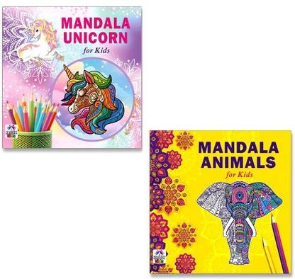 Premium Quality Mandala Unique And Cute Unicorn Designs + Mandala 30 Wildlife Jungle Animal Art Designs Colouring Books For Kids | Creative Drawing For Kids | Wild Animal Illustrations | Art Skills Development | Kids Jungle Safari Art (Set Of 2 Books)