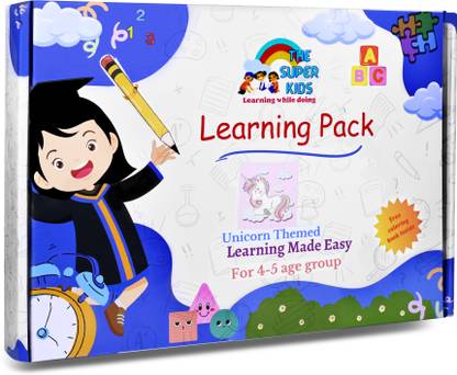 TheSuperKids Learning Pack For Age 4 To 5 Year Reusable And Untearable | Creative HomeSchooling Learning Pack | Education Kit | Cartoon Themed |Activity Worksheets